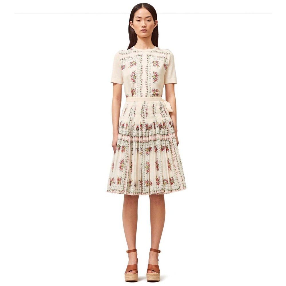Tory Burch Floral Cream Silk Wrap Skirt